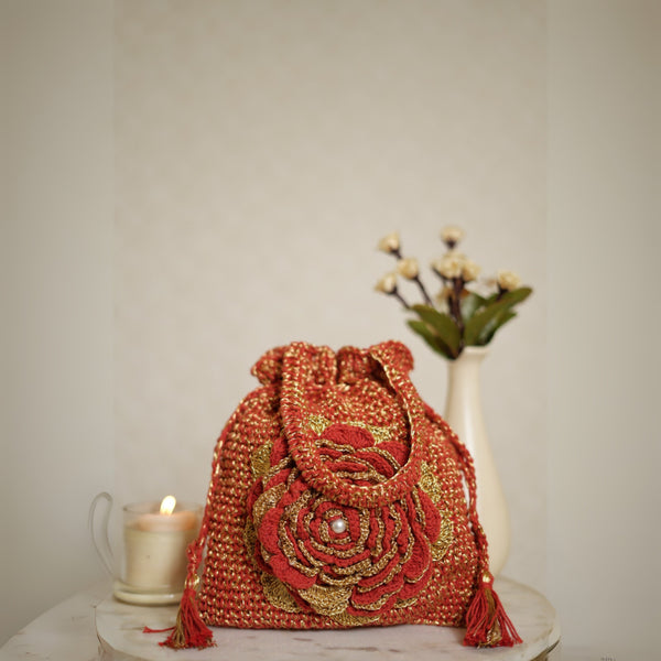 Heritage Red Crochet Potli