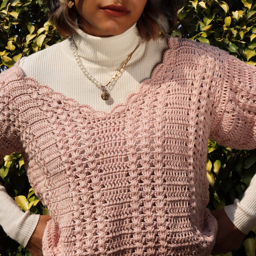 Rosy Boxy Fit Crochet Top