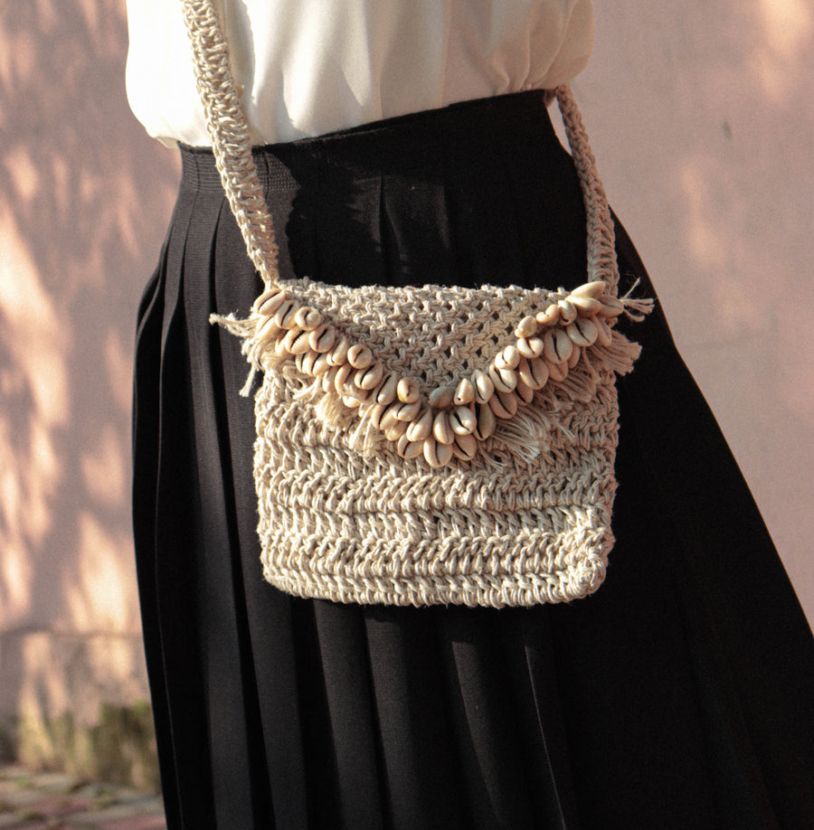 Shell White Crochet Sling Bag