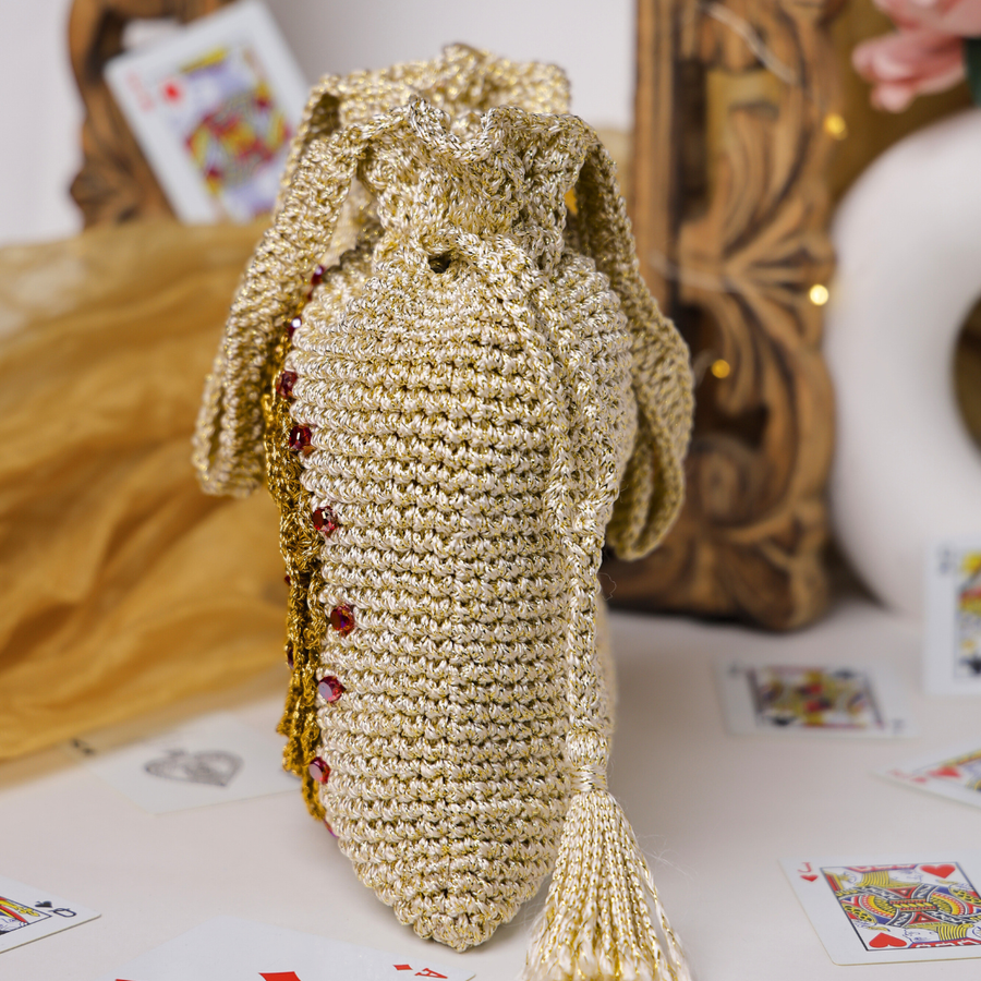 Golden Floral Embellished Crochet Potli