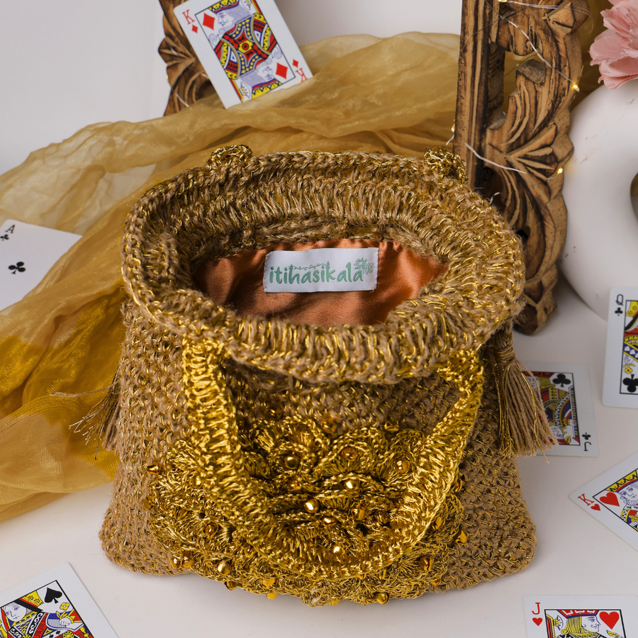 Golden Bloom Handcrafted Crochet Potli