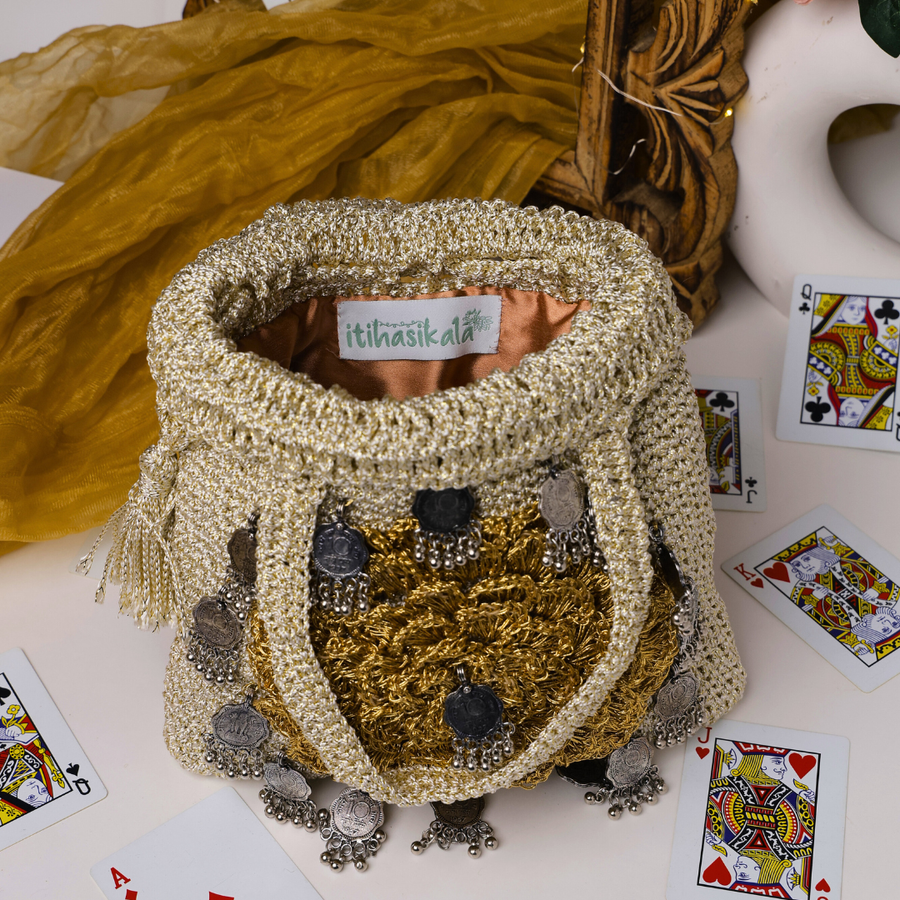 Royal Coin Bloom Crochet Potli