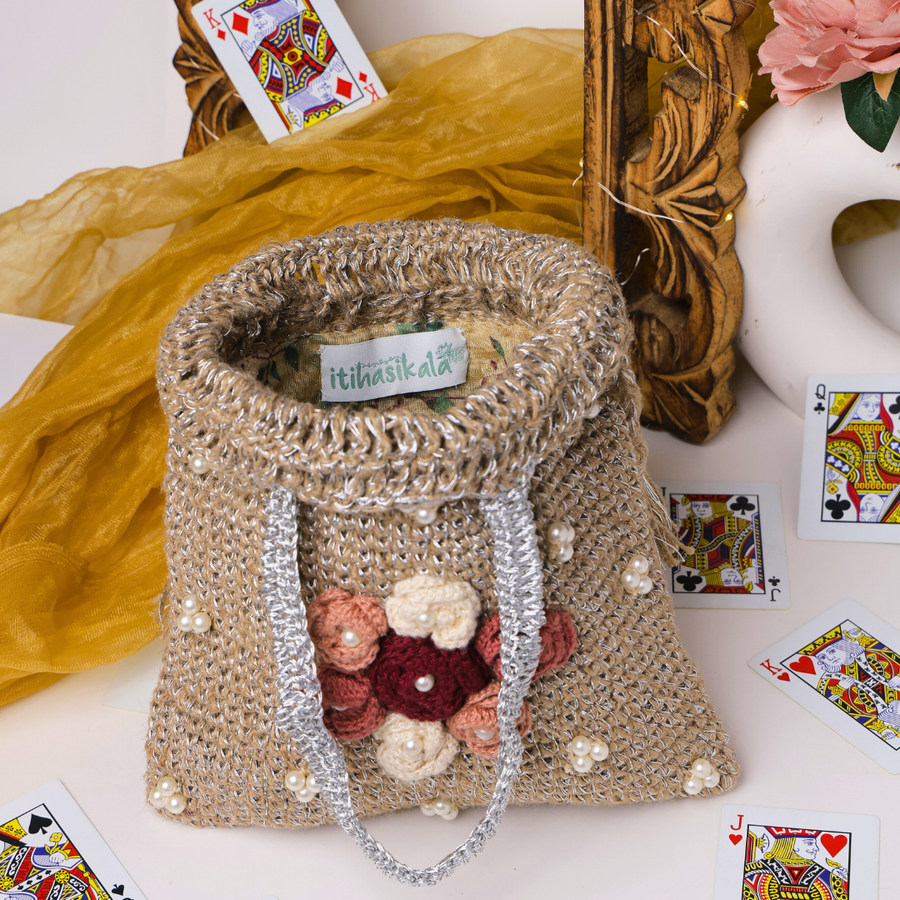 Pearl Blossom Handcrafted Crochet Potli