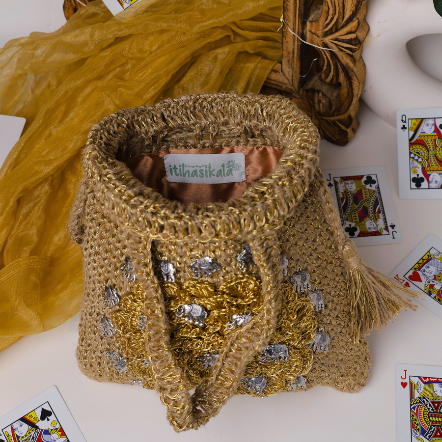 Golden Crochet Elephant Potli