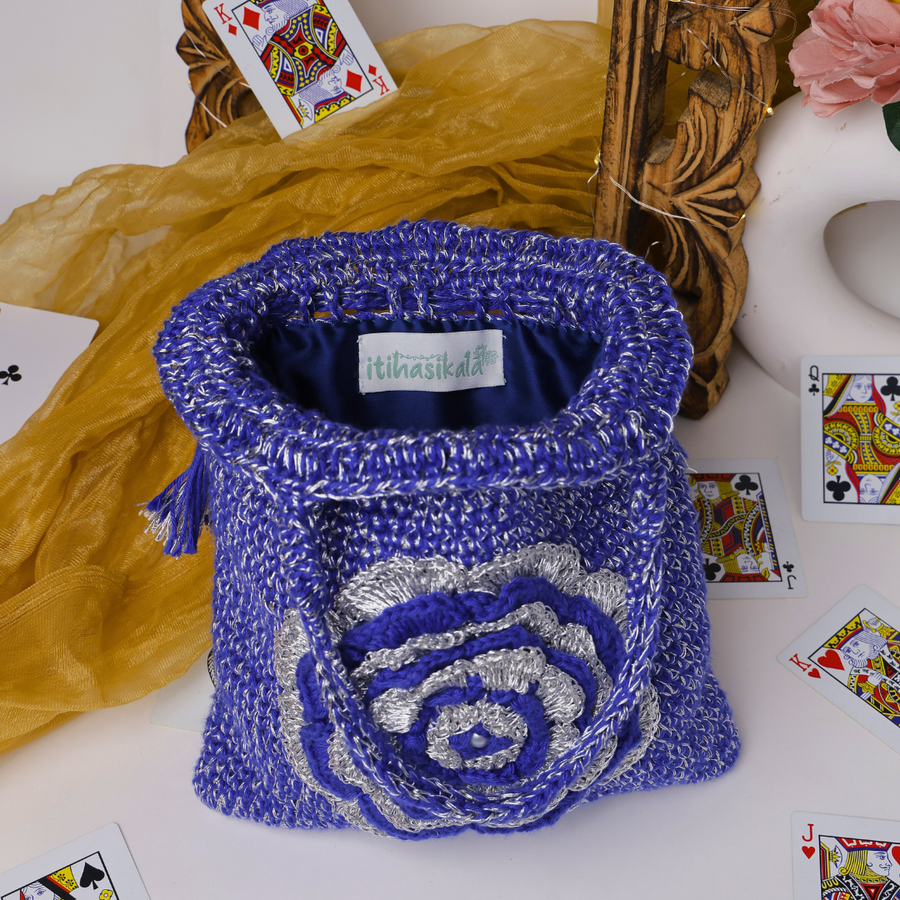 Royal Bloom Crochet Drawstring Potli