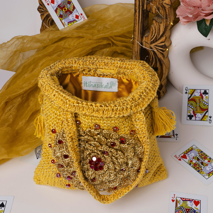 Amber Bloom Embellished Crochet Potli