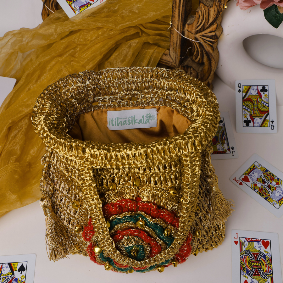 Golden Bloom Handcrafted Crochet Potli