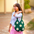 Emerald Daisy Crochet Tote