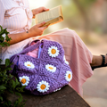 Lavender Daisy Crochet Tote