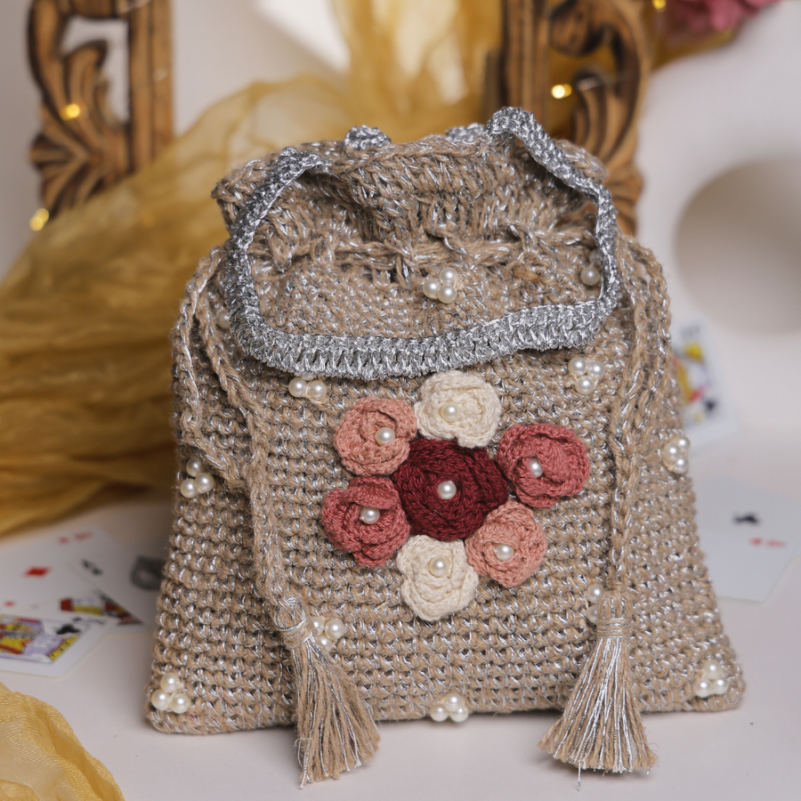 Pearl Blossom Handcrafted Crochet Potli