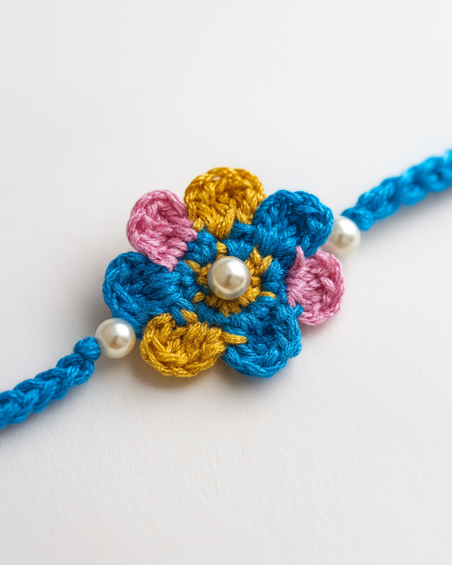 Multicolored Flower Crochet Rakhi