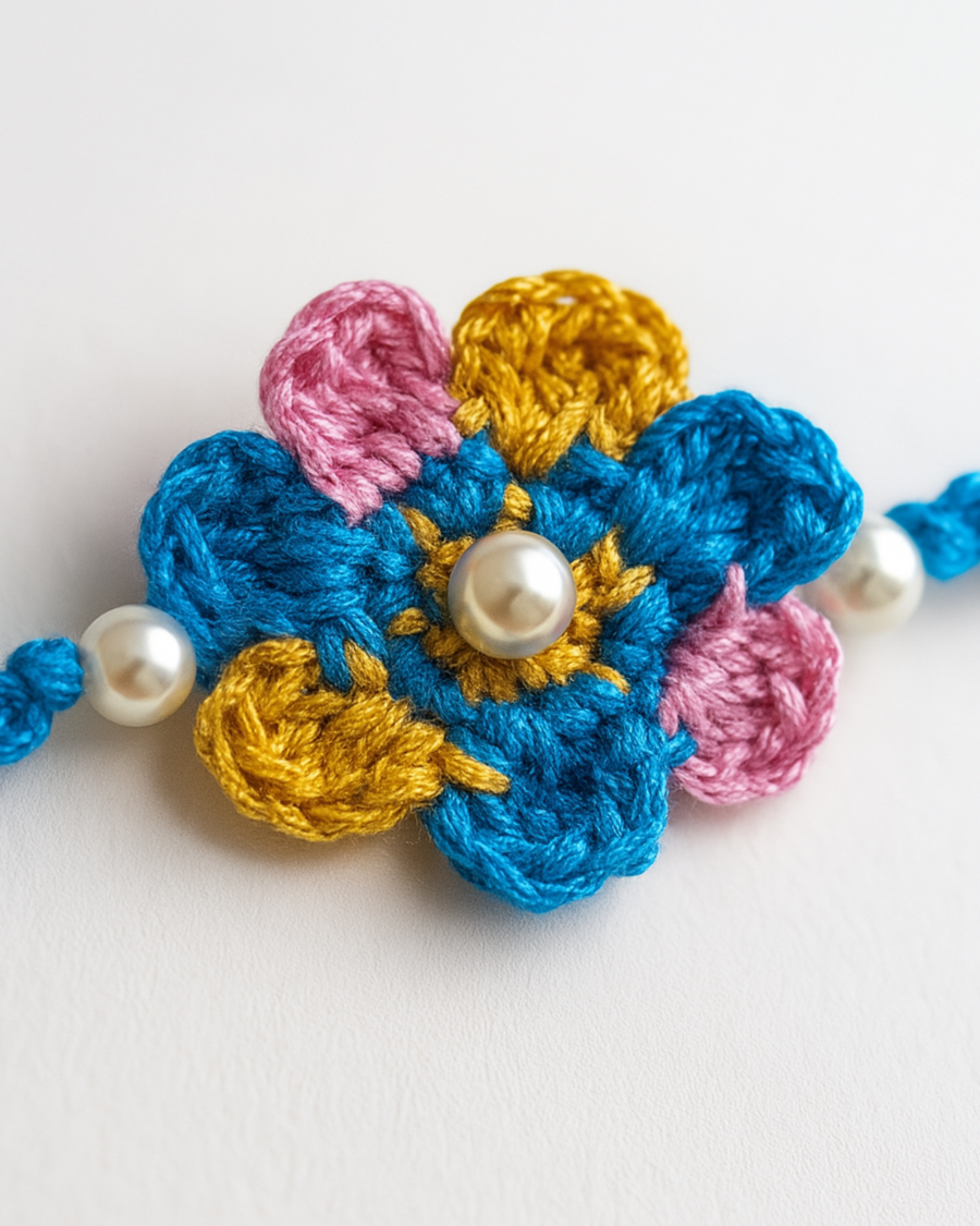 Multicolored Flower Crochet Rakhi