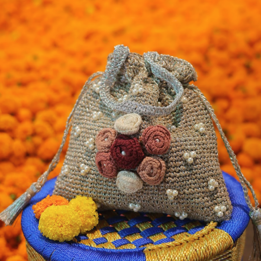 Pearl Blossom Handcrafted Crochet Potli