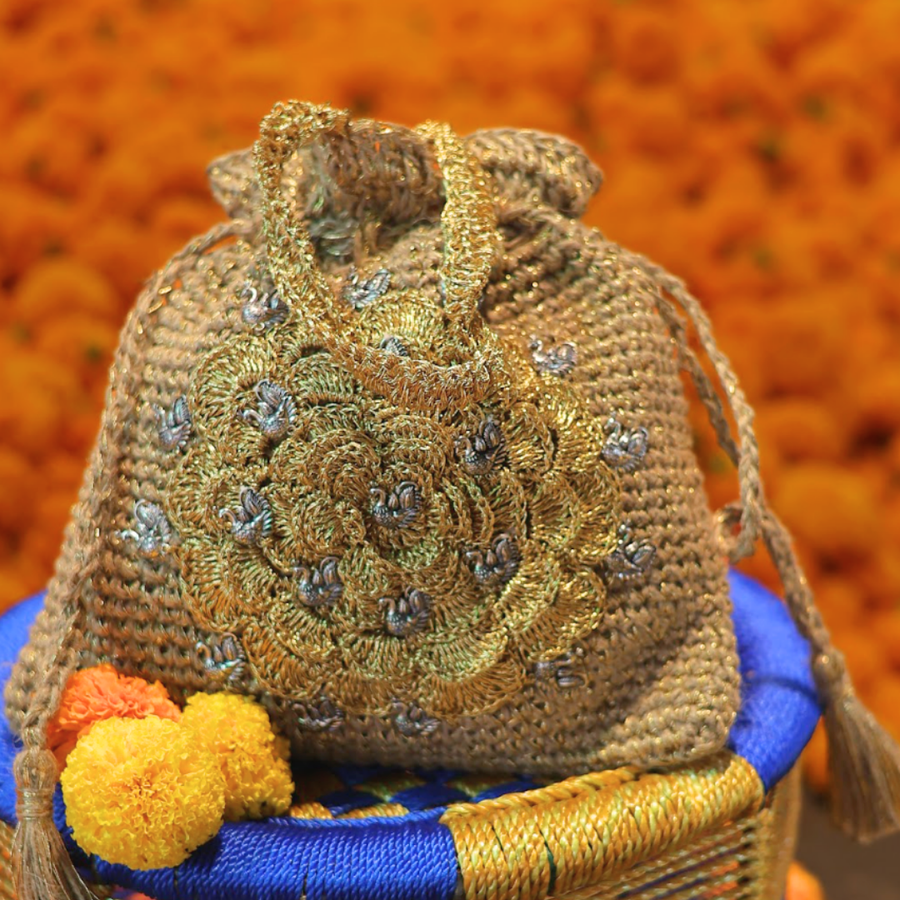 Shimmer Blossom Crochet Potli