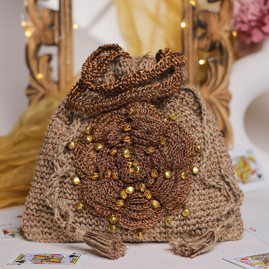 Rustic Bloom Handcrafted Crochet Pouch