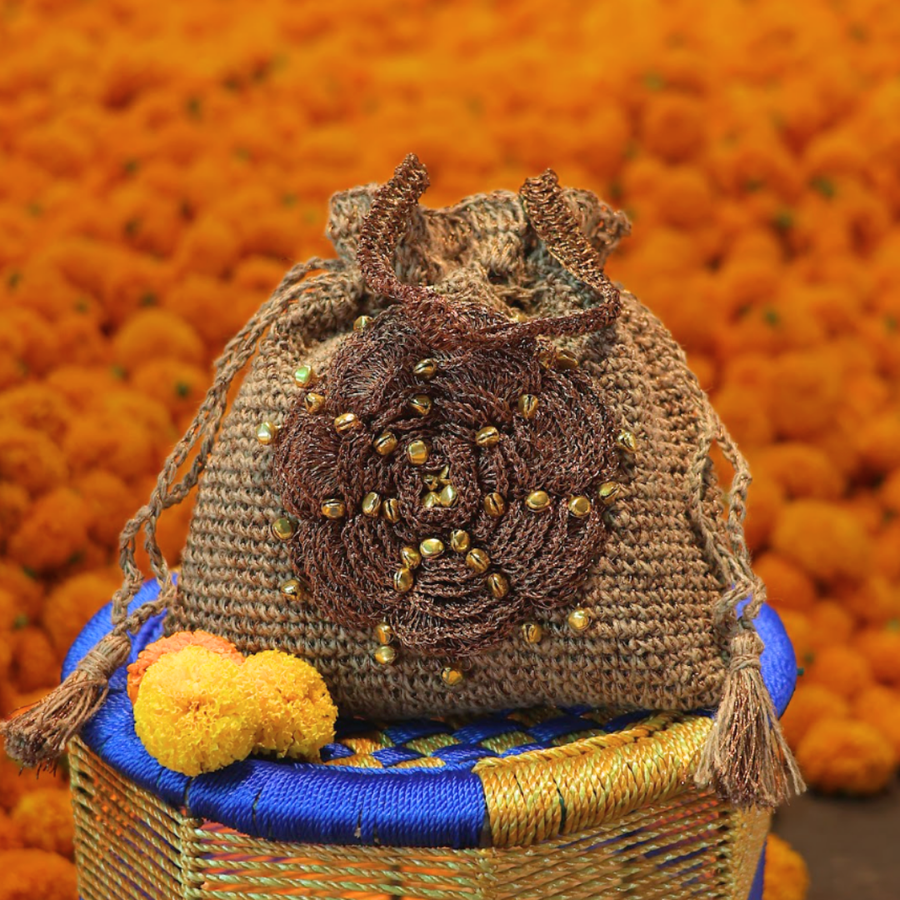 Rustic Bloom Handcrafted Crochet Pouch