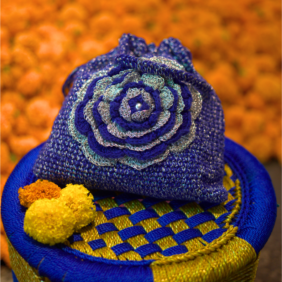 Royal Bloom Crochet Drawstring Potli