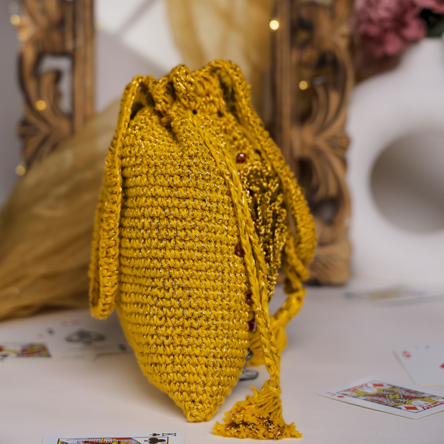 Amber Bloom Embellished Crochet Potli