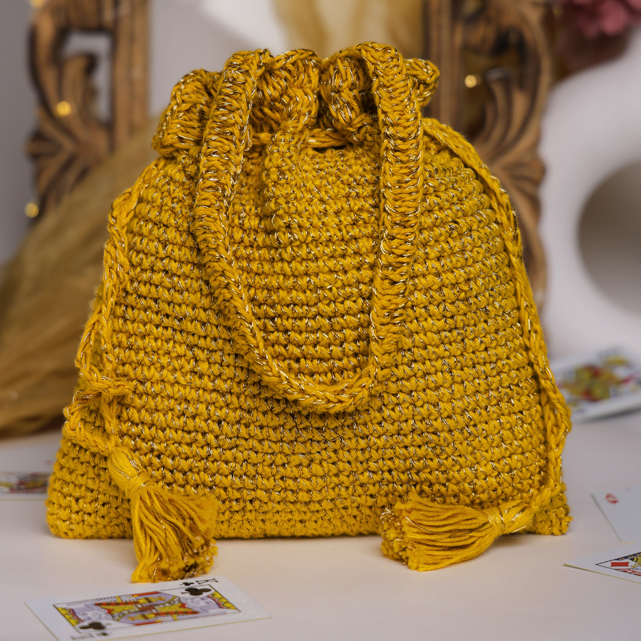 Amber Bloom Embellished Crochet Potli