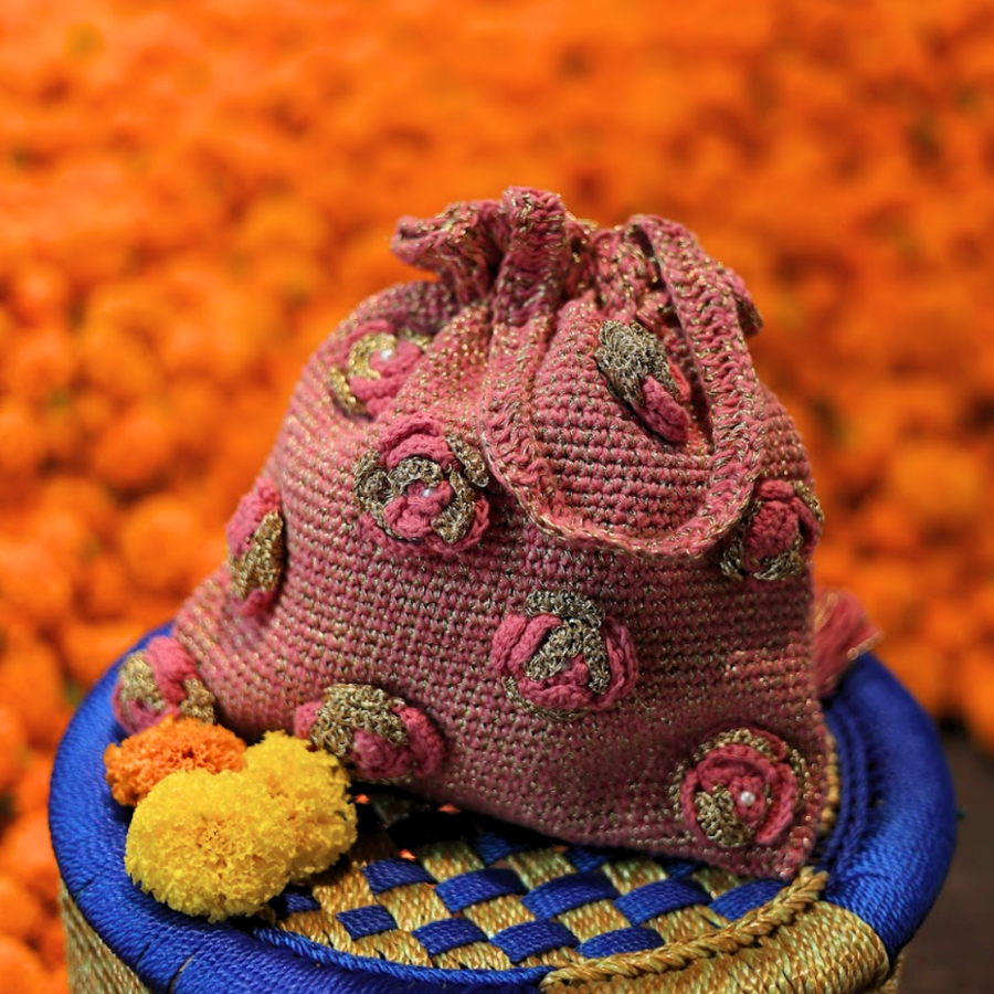 Golden Bloom Handcrafted Potli Bag