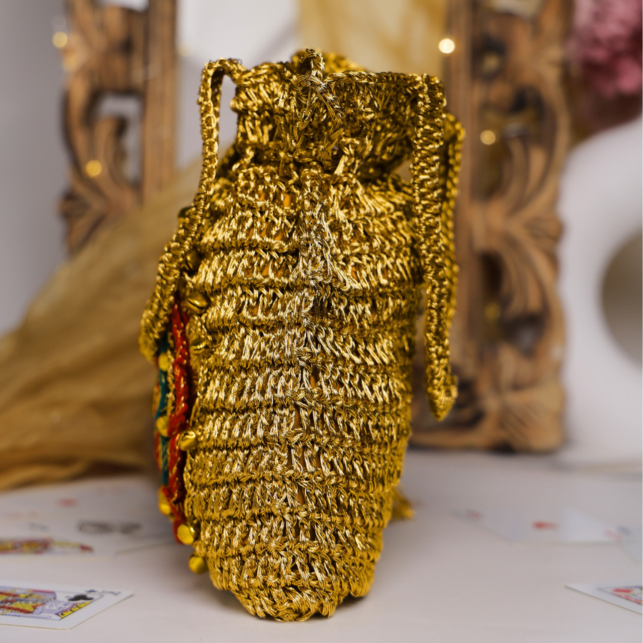 Golden Bloom Handcrafted Crochet Potli