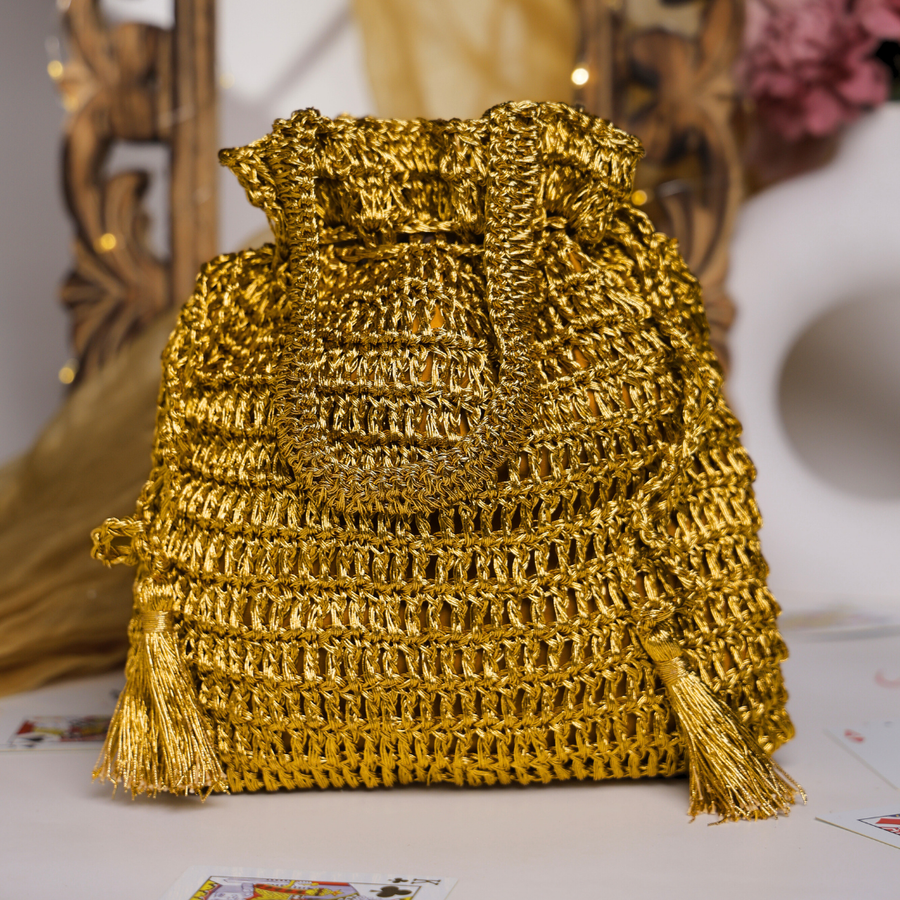 Golden Bloom Handcrafted Crochet Potli