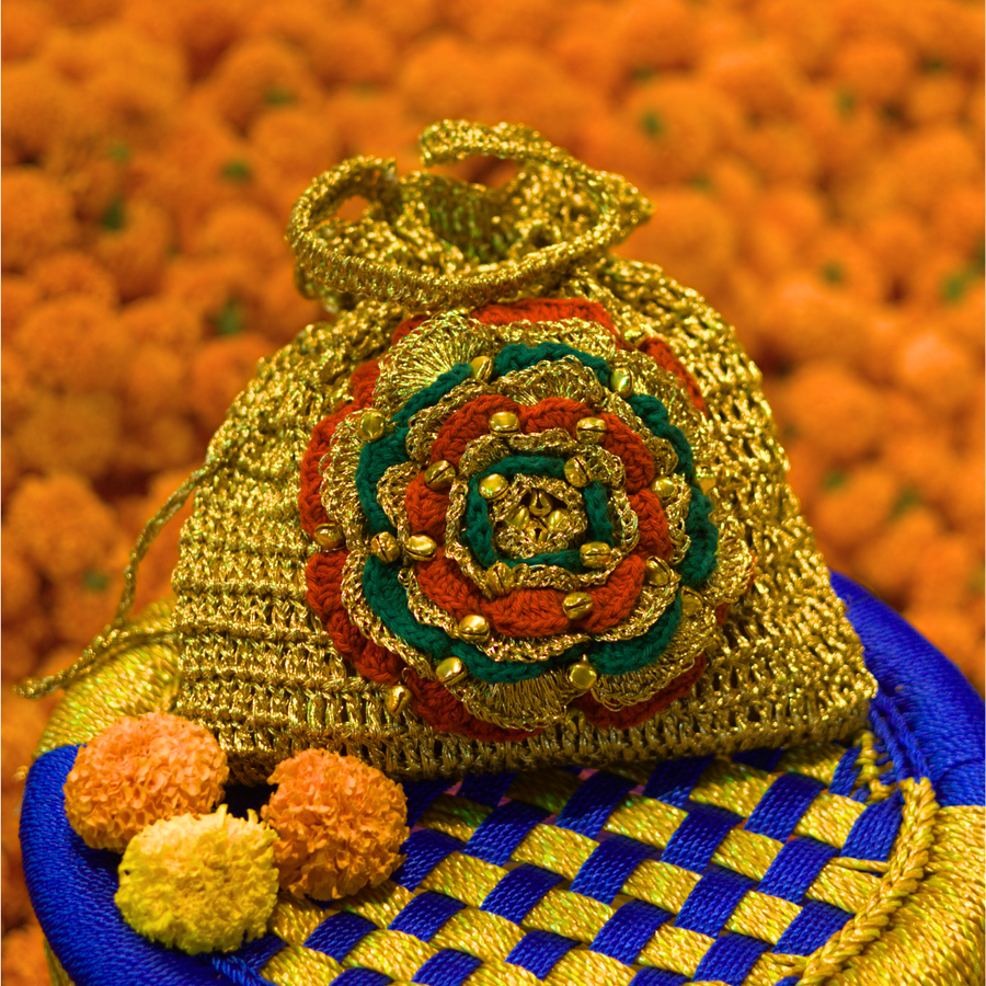 Golden Bloom Handcrafted Crochet Potli