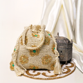 Phoolkari crochet potli (emerald details)
