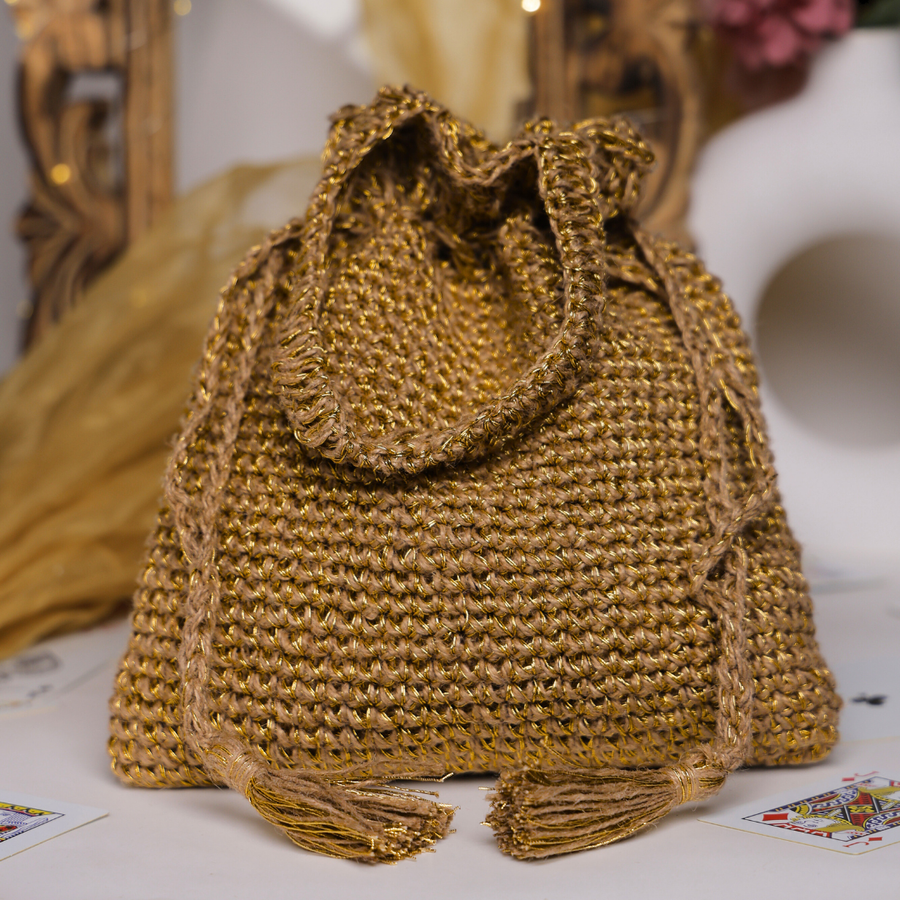 Golden Crochet Elephant Potli