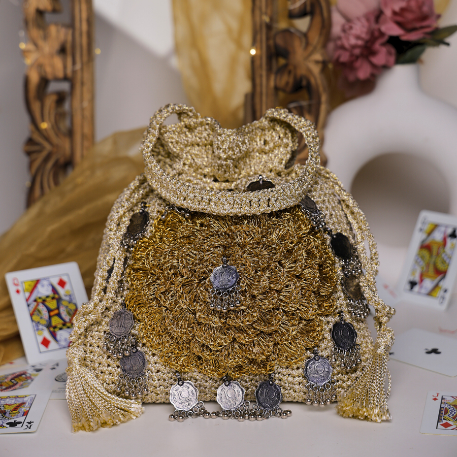 Royal Coin Bloom Crochet Potli