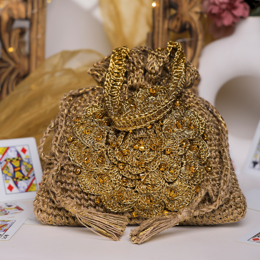 Golden Bloom Handcrafted Crochet Potli