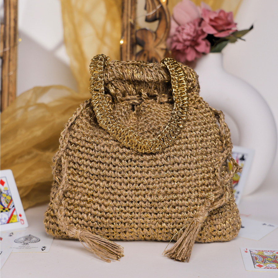 Golden Bloom Handcrafted Crochet Potli