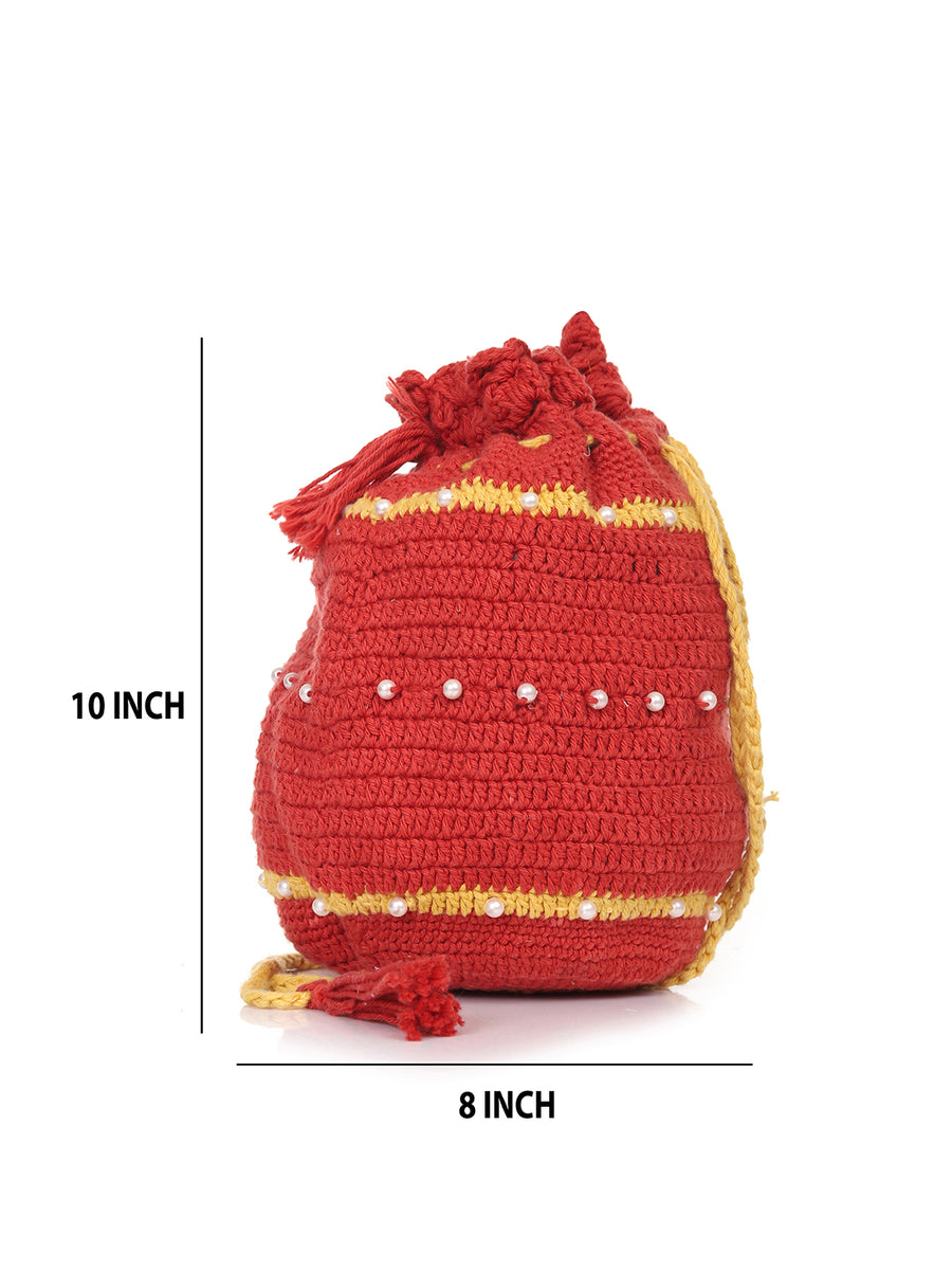 Red Crochet Potli Bag