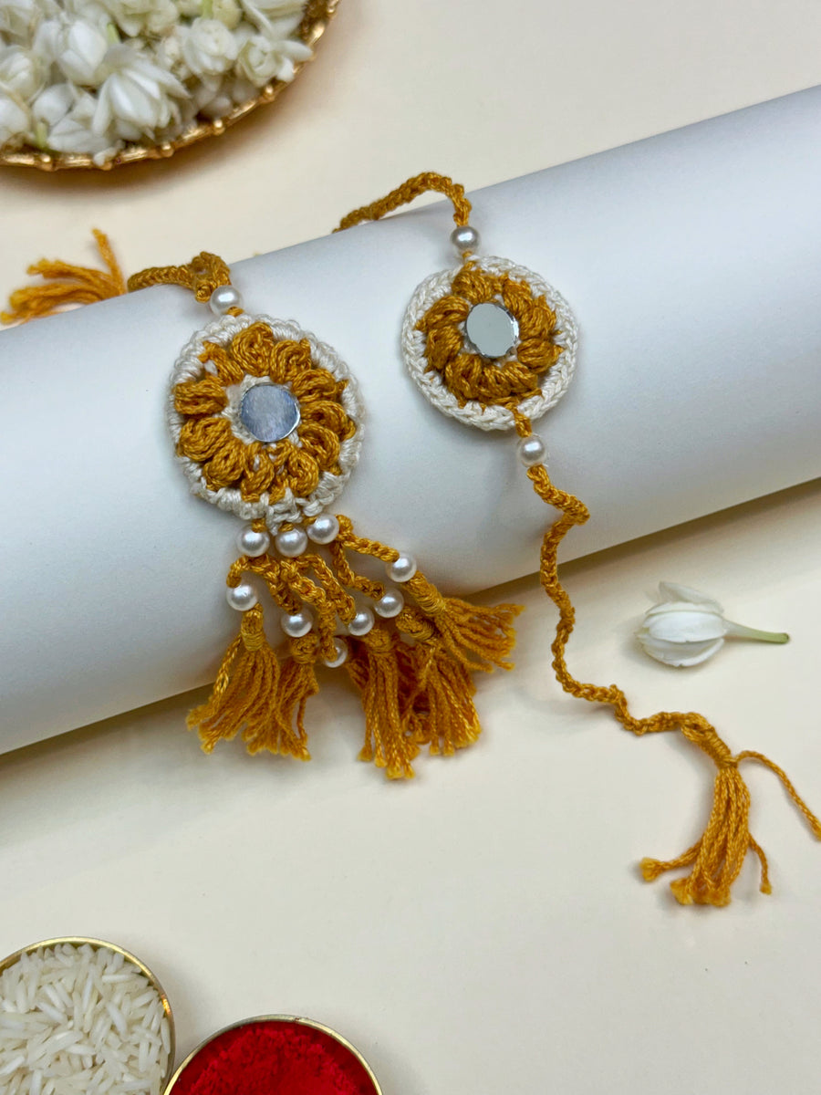Yellow and white Rakhi duo