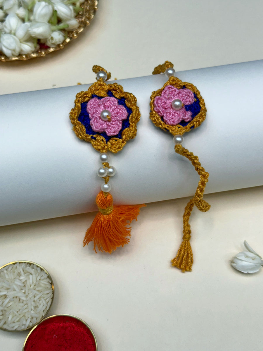 Golden Frame Crochet Flower Rakhi