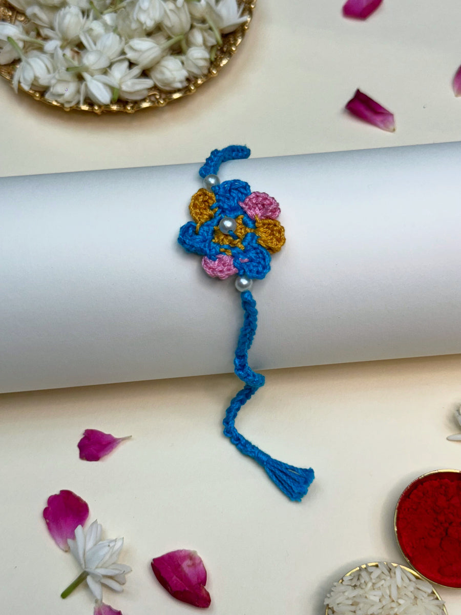 Multicolored Flower Crochet Rakhi