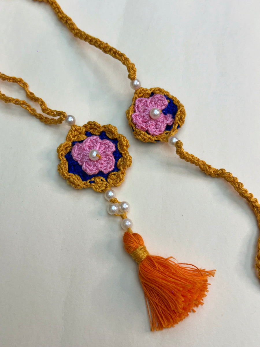 Golden Frame Crochet Flower Rakhi