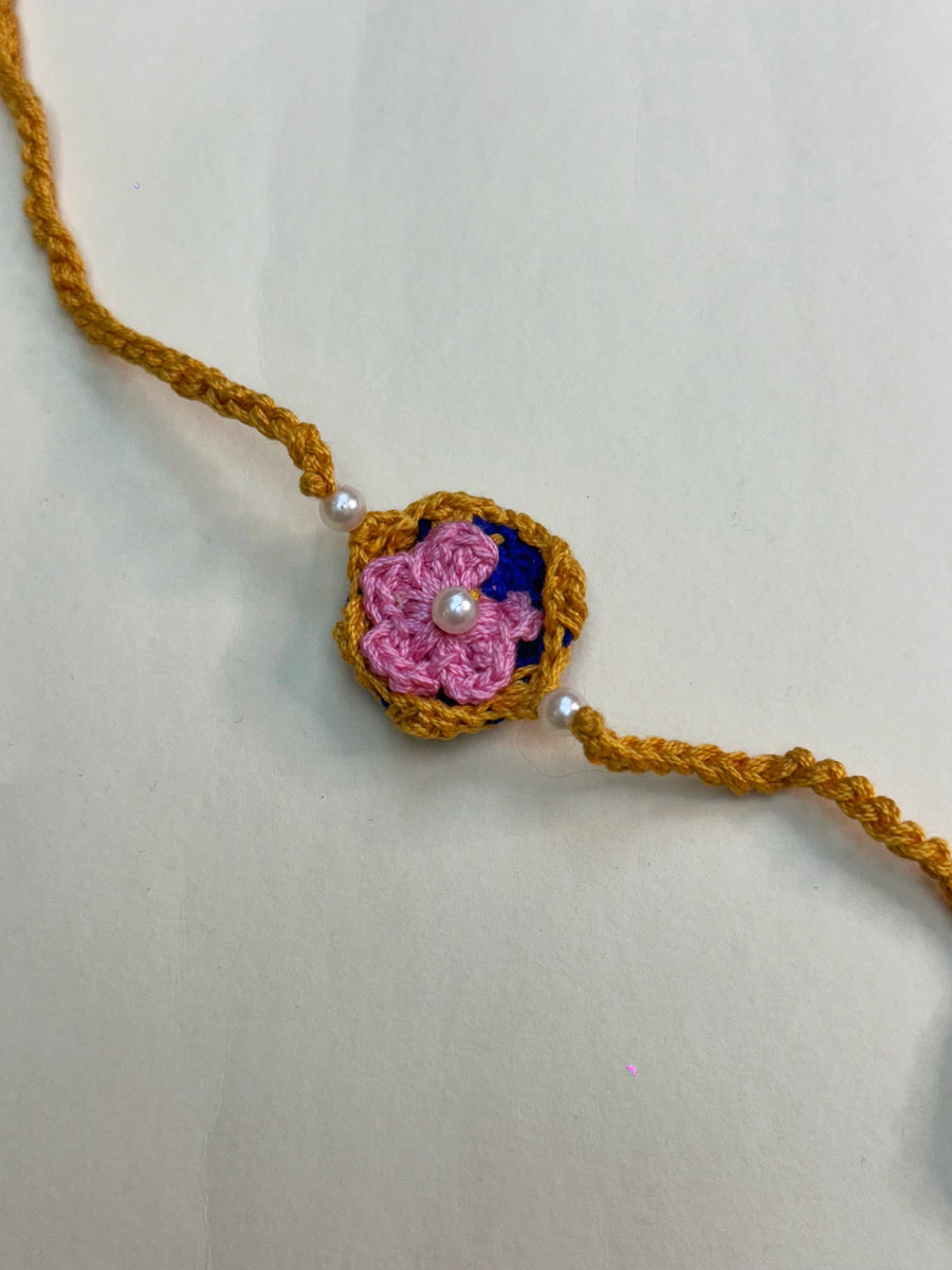 Golden Frame Crochet Flower Rakhi