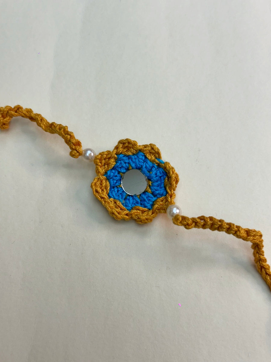 Mirror Petal Duo Crochet Rakhi Set