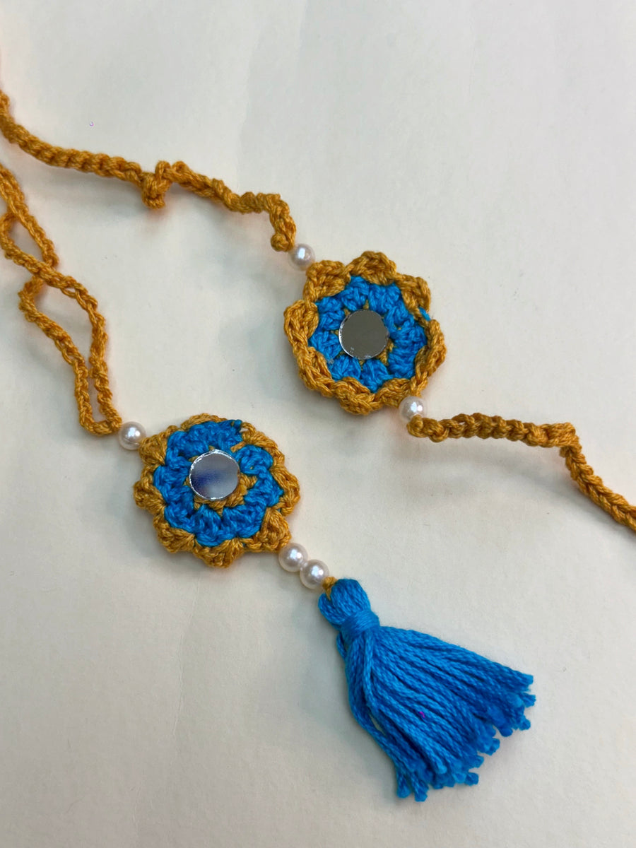 Mirror Petal Duo Crochet Rakhi Set