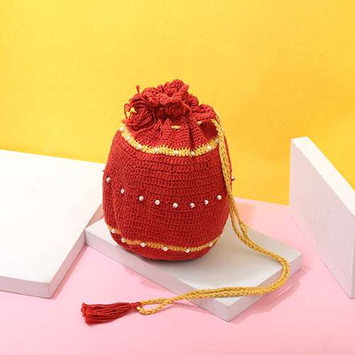 Red Crochet Potli Bag