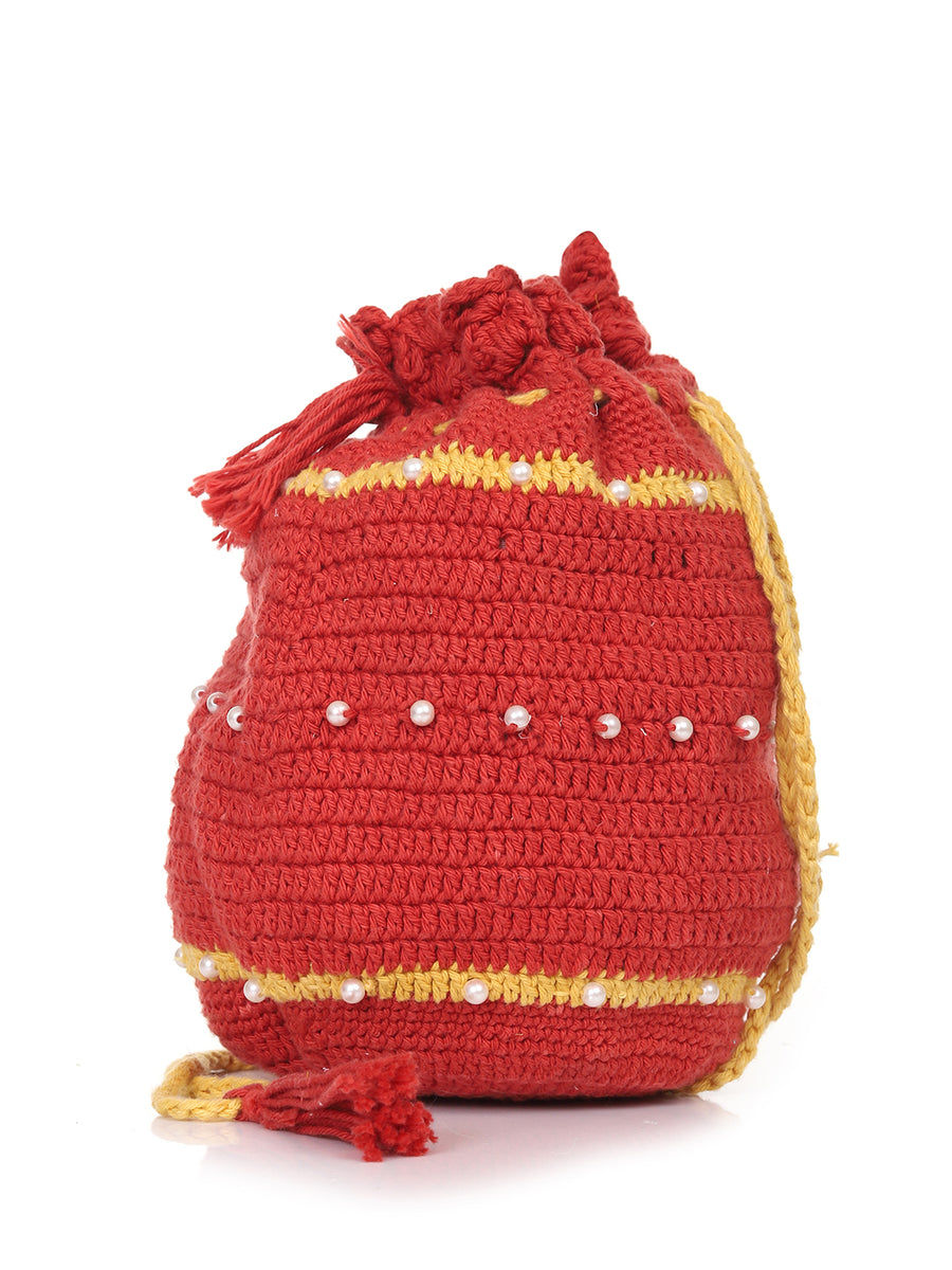 Red Crochet Potli Bag