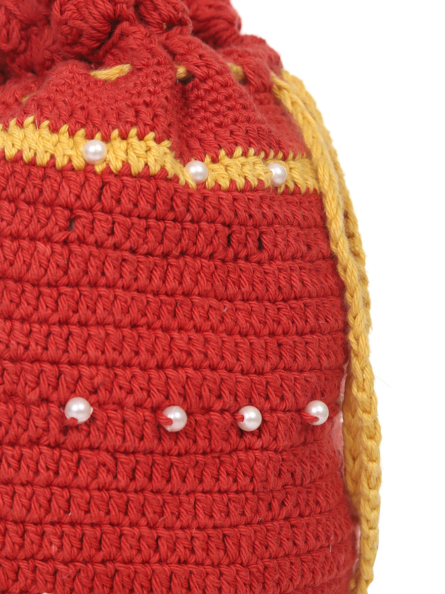 Red Crochet Potli Bag