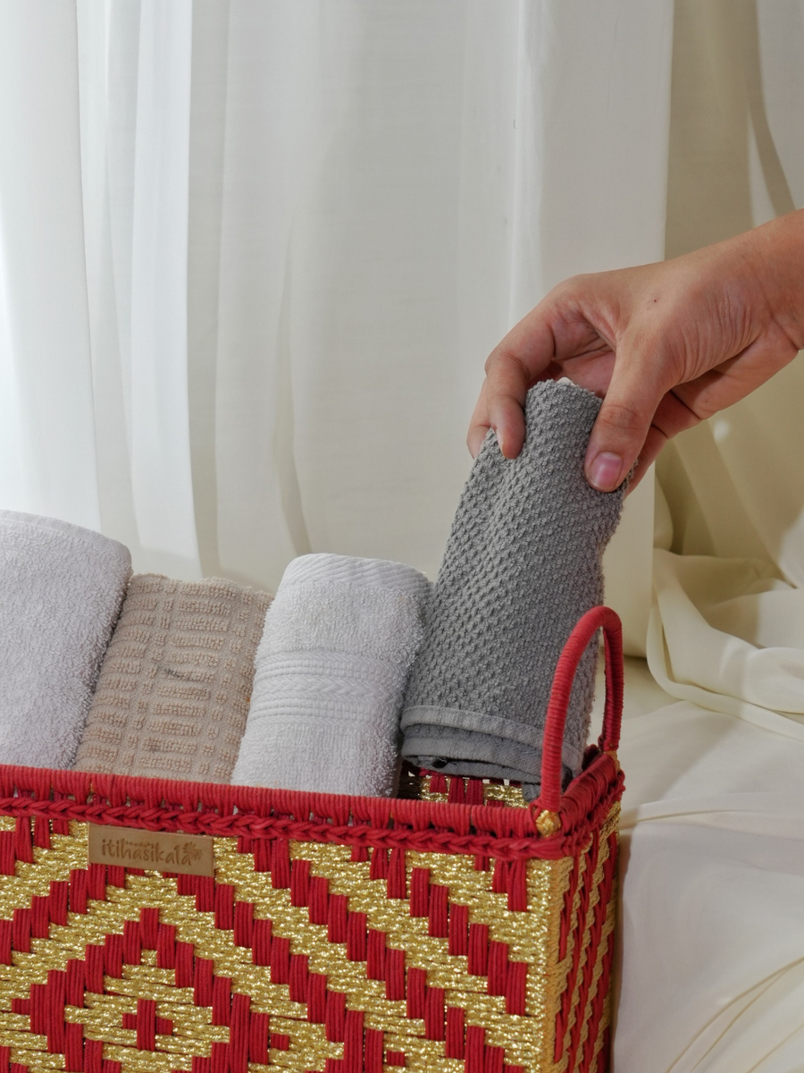 Red & Gold Handwoven Multipurpose Storage Basket