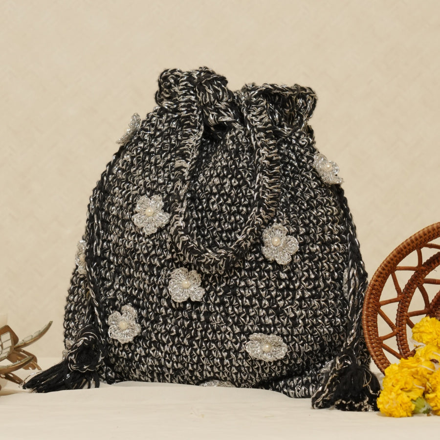 Silver Sprinkle Crochet Potli