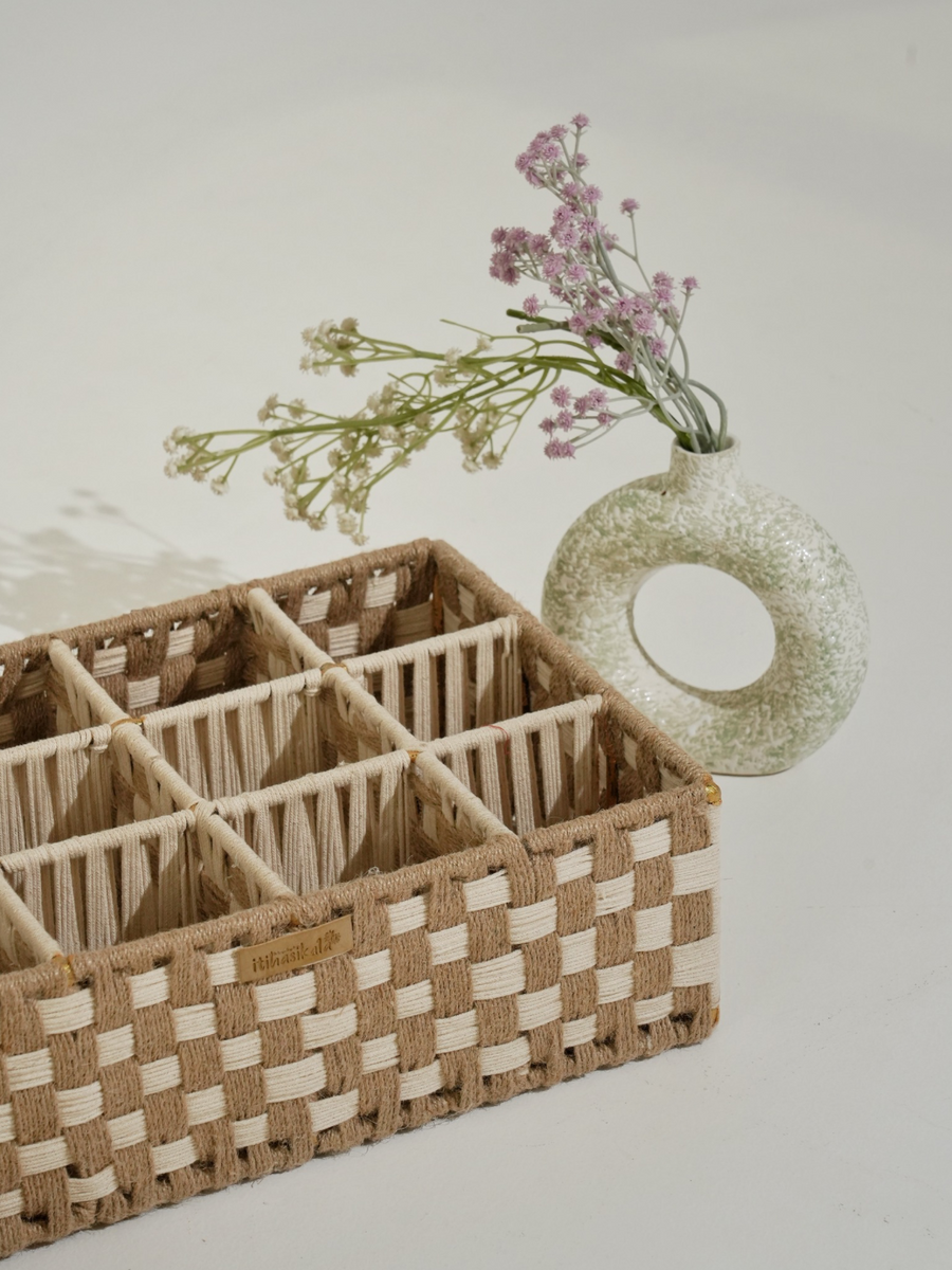 Handwoven 12-Slot Storage Organizer Tray
