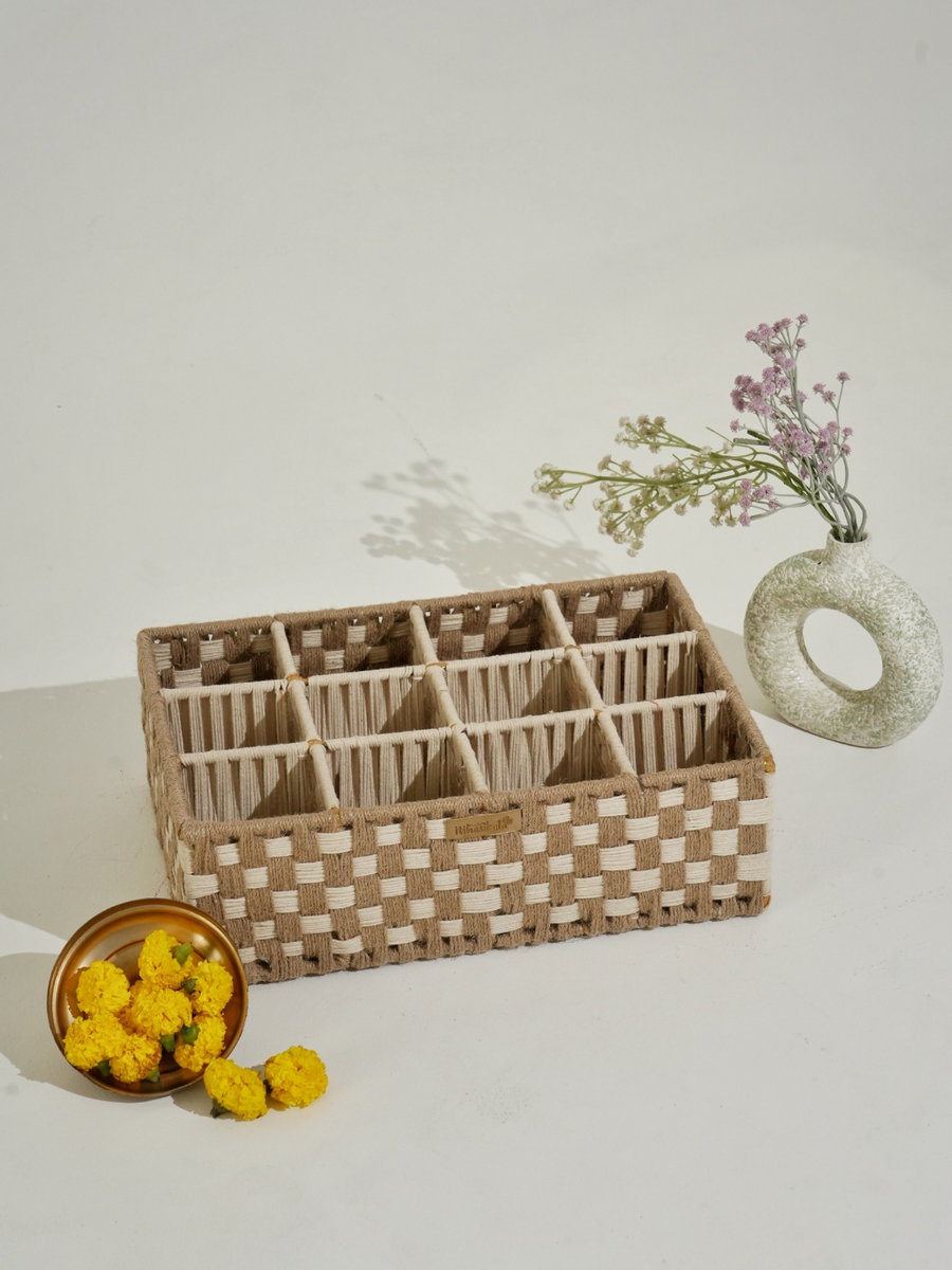 Handwoven 12-Slot Storage Organizer Tray