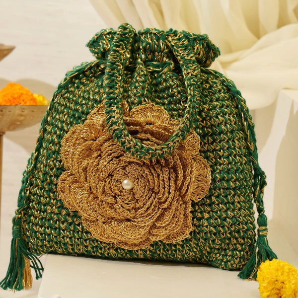 Emerald Lustrous Crochet Potli