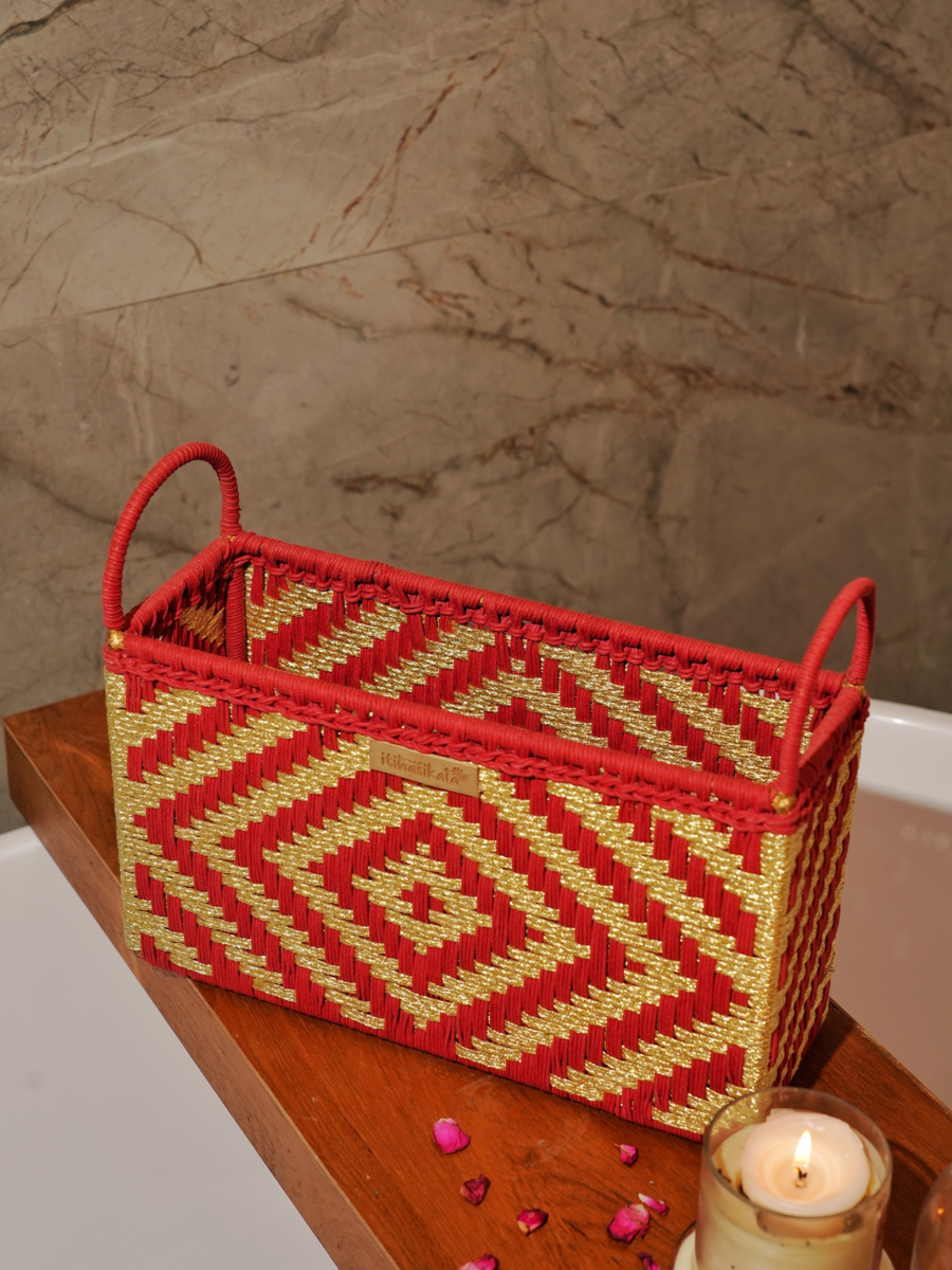 Red & Gold Handwoven Multipurpose Storage Basket
