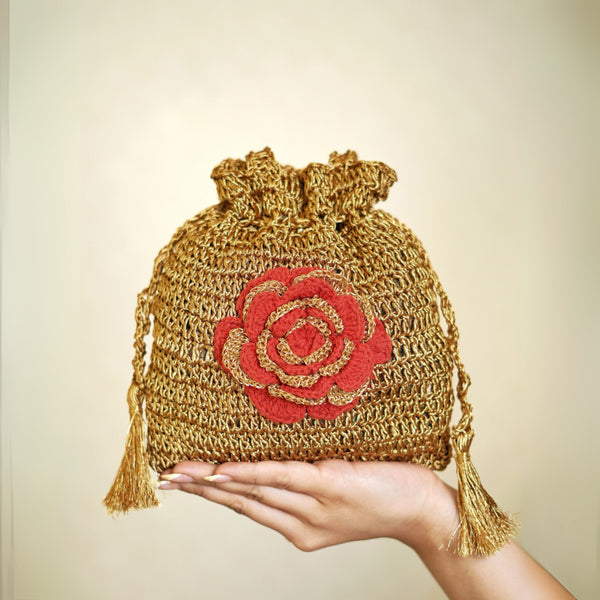 Lustrous Crochet Golden Potli